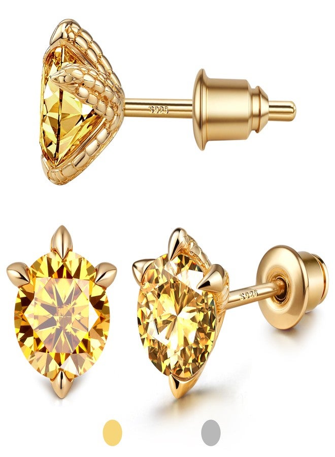 GEMQUEEN أقراط مويسانيت مرصعة من GEMQUEEN: أقراط من الفضة الإسترليني مضادة للحساسية على شكل مخلب تنين للنساء والرجال، قطع دائري، لون أصفر، نقاء VVS1، 2 قيراط - Image 1